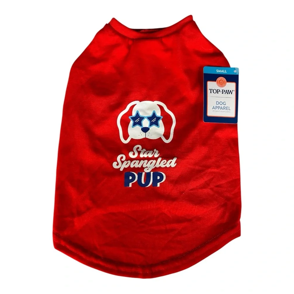 Top Paw Star Spangled Patriotic Pup Dog Tee S